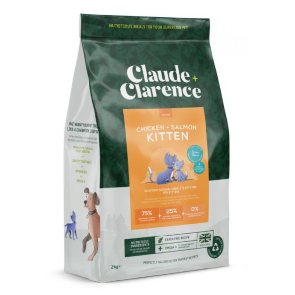 Claude + Clarence Grain Free Kitten Food - Free Run Chicken and Salmon - 無穀物幼貓乾糧 - 放養雞肉和三文魚 2kg