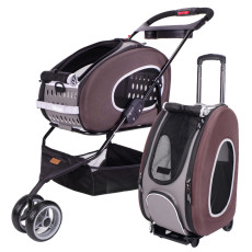 IBIYAYA 5-in-1 Combo EVA Brown Pet Carrier/Stroller (Luxury package)五彩繽紛寵物推車提包組-啡色