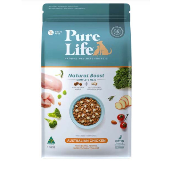 Pure Life Australian Chicken Unique kibble and freeze dried for Kittens 澳洲脫水雞肉+乾糧幼貓配方 1.5kg
