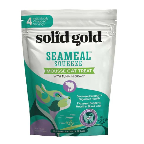 Soild Gold SeaMeal Squeeze With Tuna Treat For Cats 天然營養慕絲吞拿魚貓小食 (14g X4 ) X12
