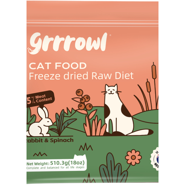Grrrowl Freeze Dried Raw Rabbit & Spinach For Cats 貓用凍乾兔肉及菠菜生肉糧 510g