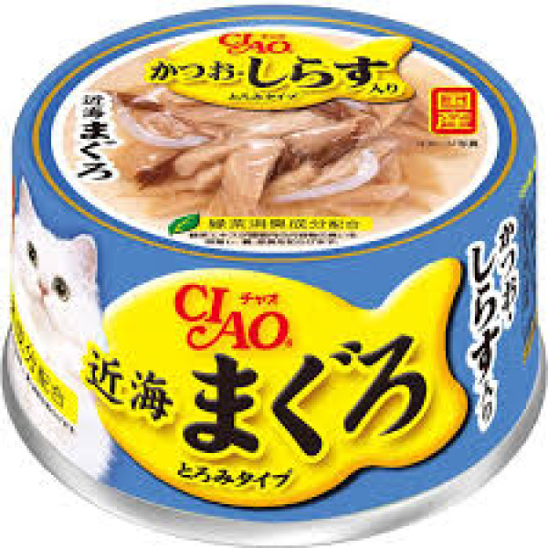 CIAO Tuna, Bonito and Shirauo Cat wet Food 近海 吞拿魚 鰹魚˙白飯魚入貓罐頭 80g